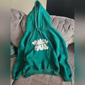 Princess Polly Hooded Sweatshirt Bubble Text Green. 20 Inches Ptp